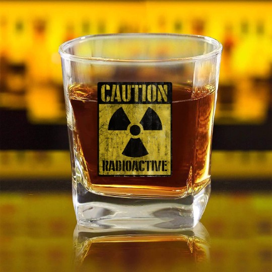 Grunge Caution Radioactive Post Apocalypse Zombie Square Whiskey Glasses