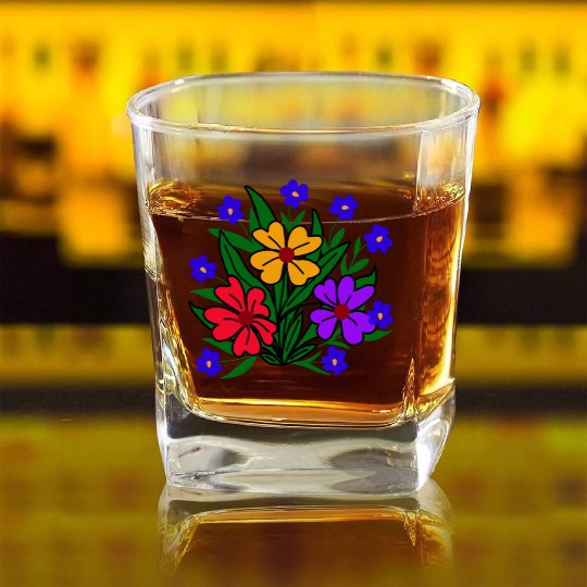 floral flowerpattern blossom flower tendril blooms Square Whiskey Glasses