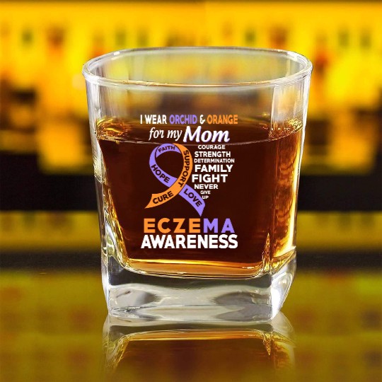 I Wear Orchid Orange For My Mom Eczema Awareness Square Whiskey Glasses
