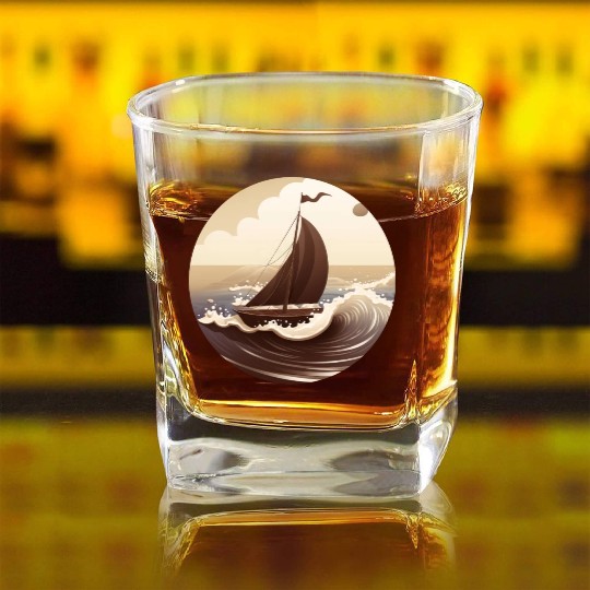 Chocolate Sailboat at Sunset Square Whiskey Glasses