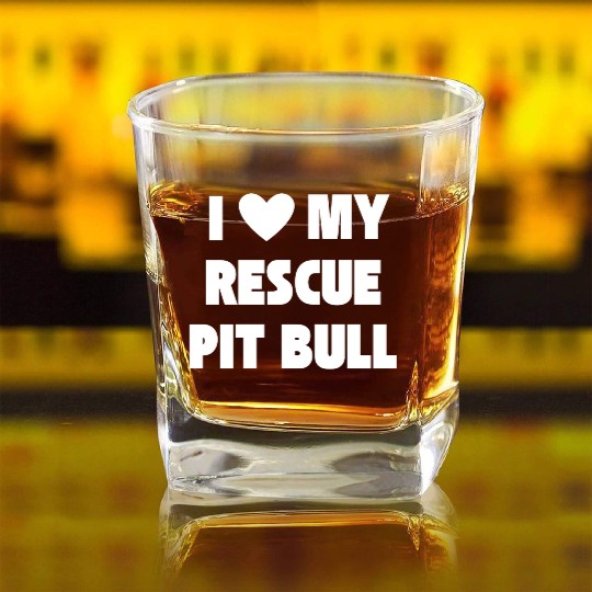 I Love My Rescue Pit Bull | Pitbull Advocacy Square Whiskey Glasses