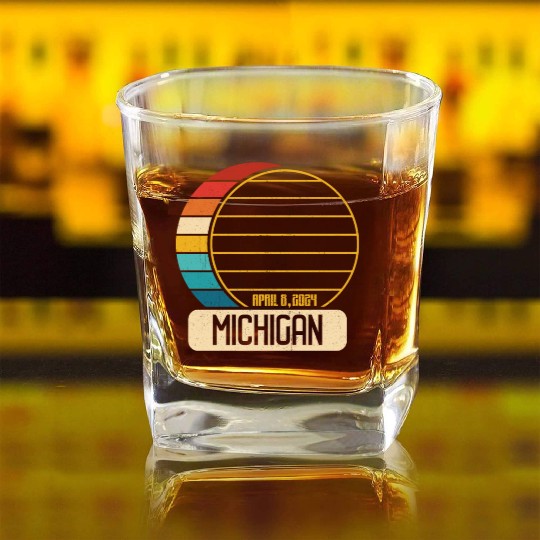 Total Solar Eclipse Michigan April 28 2024 Eclipse Square Whiskey Glasses
