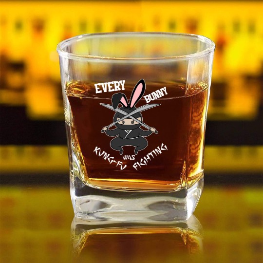 Easter Bunny Ninja Eggs Hunting Kung-Fu Rabbit Egg Square Whiskey Glasses