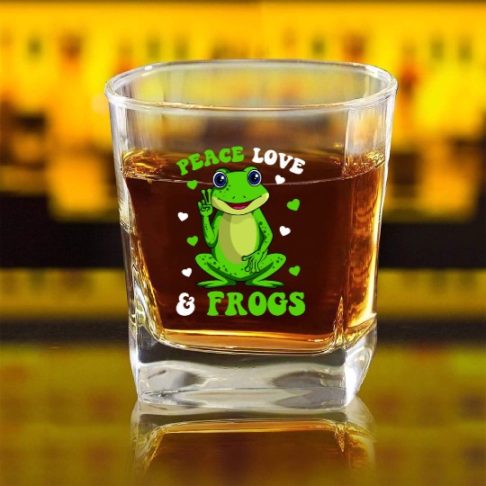 Peace Love Frogs Lover Frog Kids Girls Women Square Whiskey Glasses