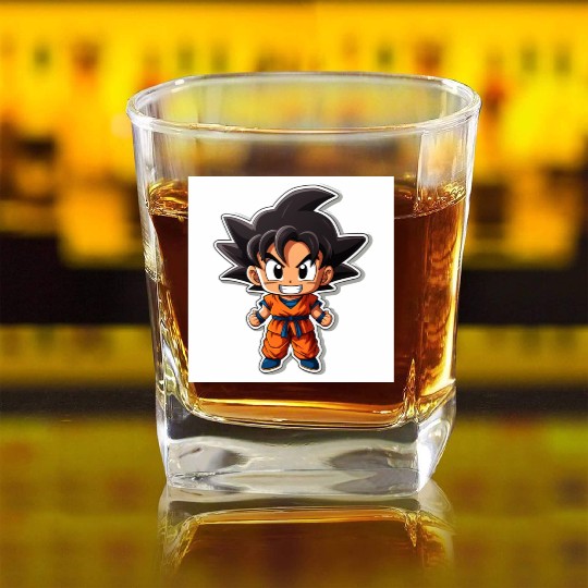 Goku Sticker Happy Bold Colors art toy style Square Whiskey Glasses