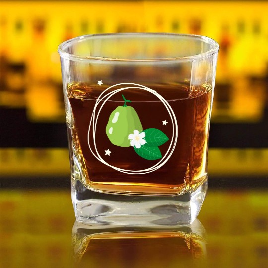 Guava With Flower And Leaves Square Whiskey Glasses
