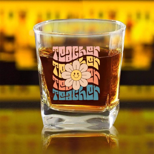 Teacher Daisy Colorful Square Whiskey Glasses
