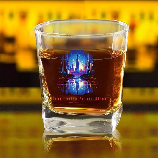 Futuristic Cyberpunk City Skyline Square Whiskey Glasses