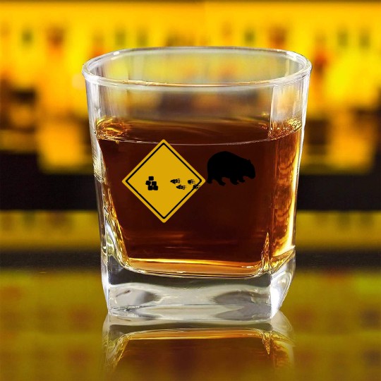 Wombat Poop Cubes Road Sign Square Whiskey Glasses