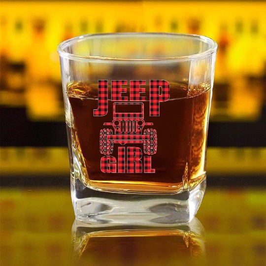 Jeep Girl Jeep Red Plaid Buffalo Jeeps Lover Square Whiskey Glasses