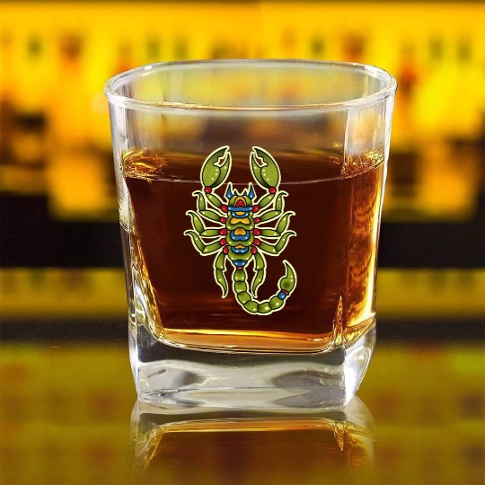 Neotraditional Scorpio In Green Square Whiskey Glasses