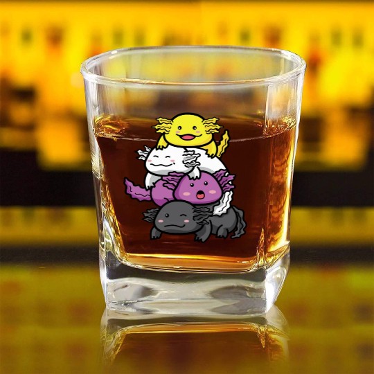 Axolotl Nonbinary Flag Kawaii Square Whiskey Glasses