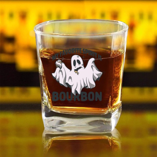 My Favorite Spirit Is Bourbon Halloween Ghost Square Whiskey Glasses
