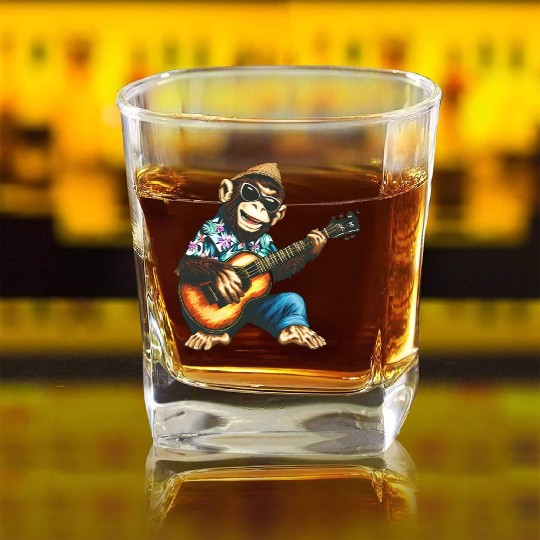 Aloha monkey with guitar Square Whiskey Glasses
