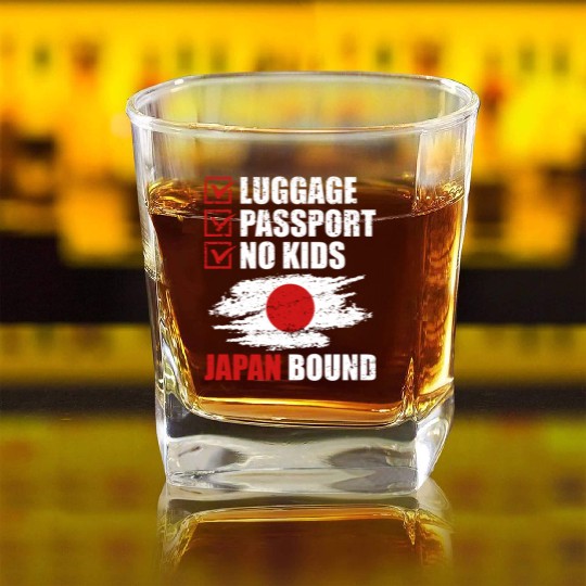 Luggage Passport No Kids Japan Bound Vacation Square Whiskey Glasses