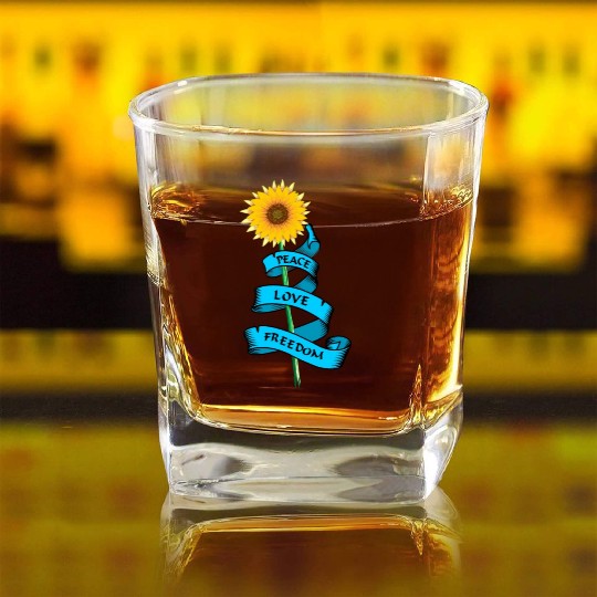 Sunflower Peace love freedom Square Whiskey Glasses