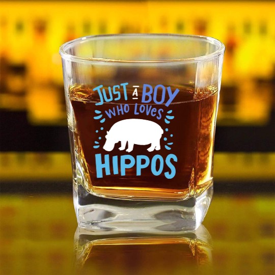 Kids Hippo Hippopotamus Just A Boy Who Loves Hippo Square Whiskey Glasses