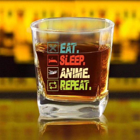 Eat Sleep Anime Repeat Ramen Kawaii Japanese Manga Square Whiskey Glasses
