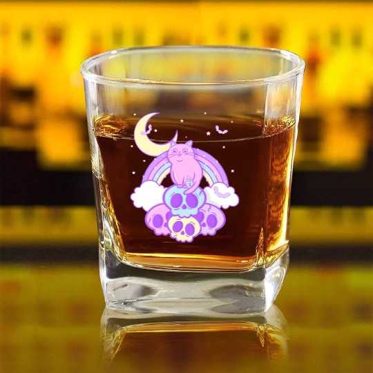 Pastel Goth Cat Skull Lover Cute Gothic Yami Square Whiskey Glasses