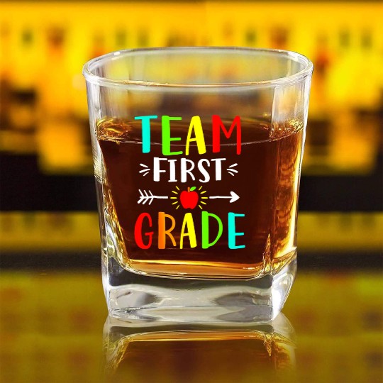 Team First Grade Student Teacher Team Funny Back Square Whiskey Glasses