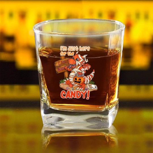 I'm Just Here For Candy Halloween Dragon Mummy Square Whiskey Glasses
