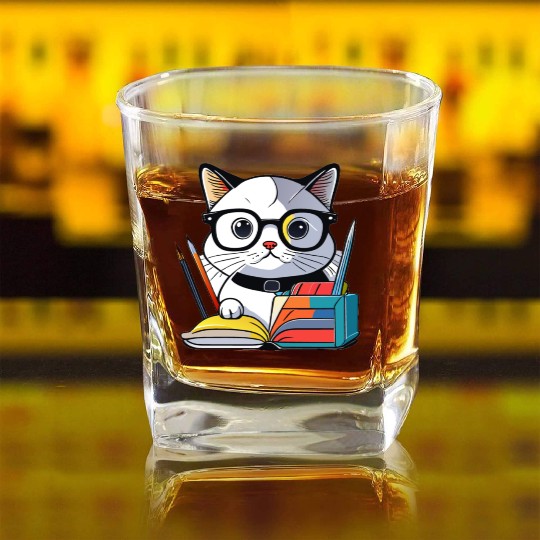 Back to school cat Square Whiskey Glasses