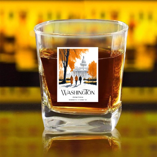 Watercolor painting loving couple in Washington DC Square Whiskey Glasses