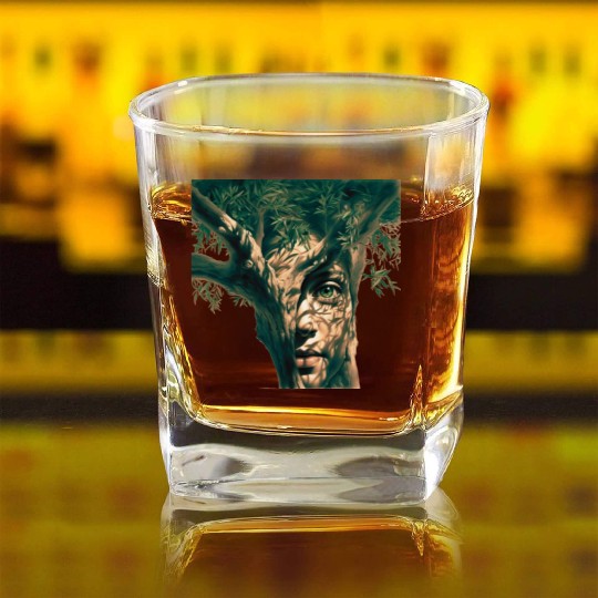 Olive tree and face Square Whiskey Glasses