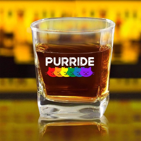 Purride Cat Lover Pride Month Gay Rights Rainbow Square Whiskey Glasses