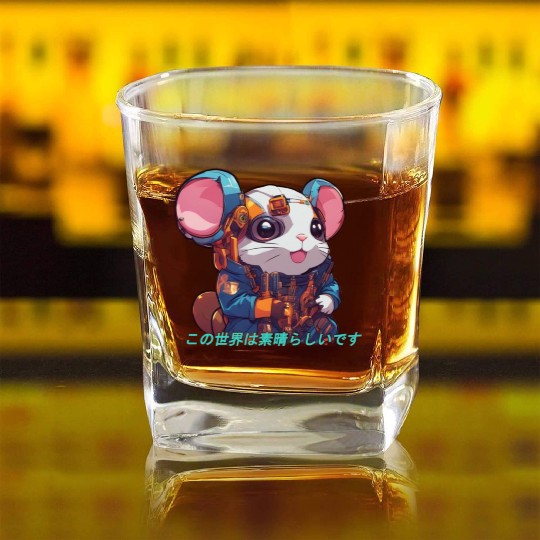 R3d DataHam // Cyberpunk Hamster Square Whiskey Glasses