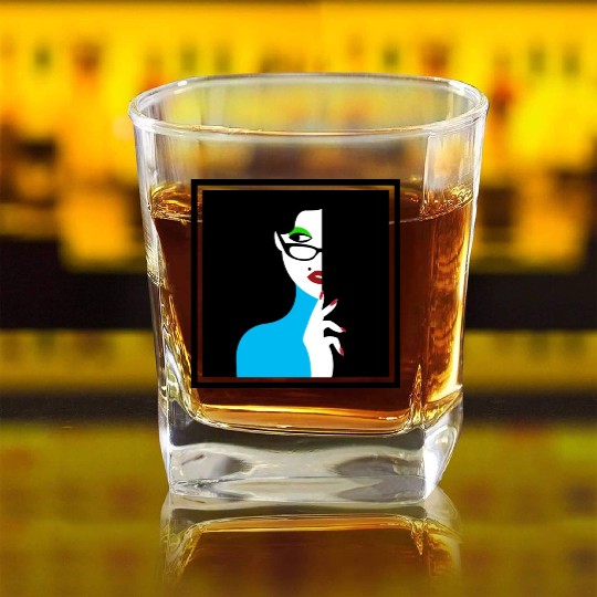 girl art black and wait framed graphic design Square Whiskey Glasses