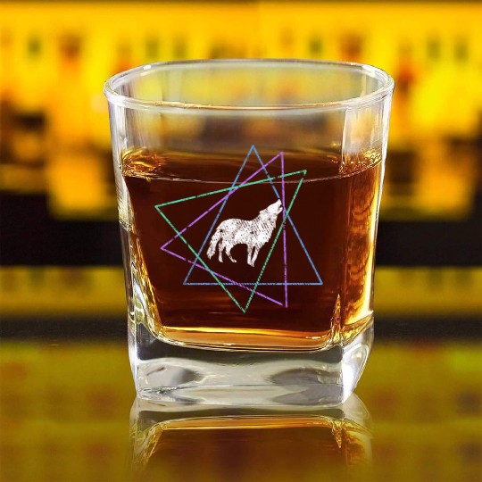 Geometric Howling Wolf Square Whiskey Glasses