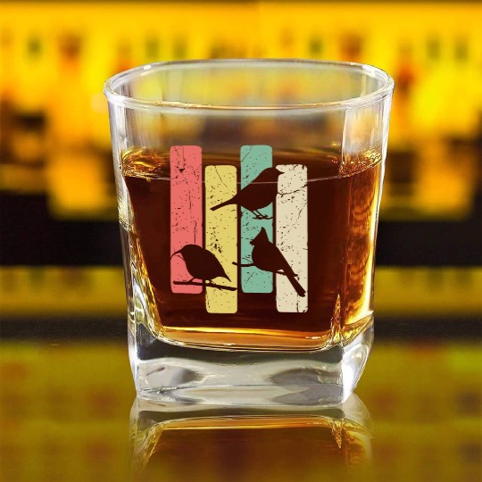 Birds Art Budgie Heron Sparrow Robin Hummingbird Square Whiskey Glasses