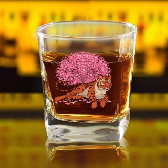 Cherry Blossom Tree Predator Gift Sakura Tiger Square Whiskey Glasses