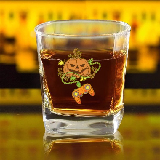 Halloween Jack O Lantern Video Game Controller Square Whiskey Glasses