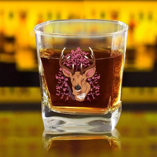 Cherry blossom forest animal gift Sakura deer Square Whiskey Glasses