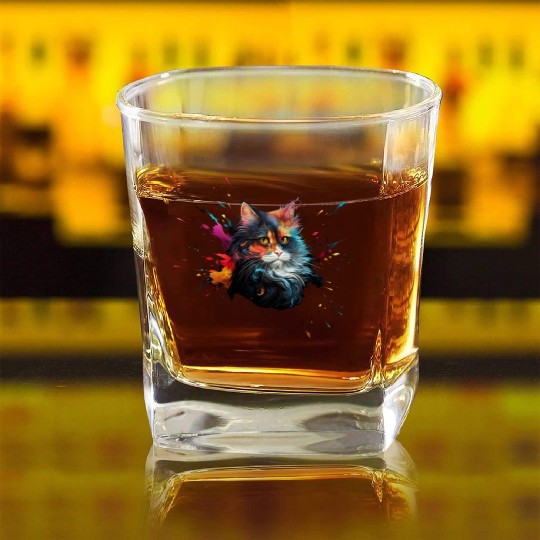 Persian Cat Realistic Animal Portrait Square Whiskey Glasses