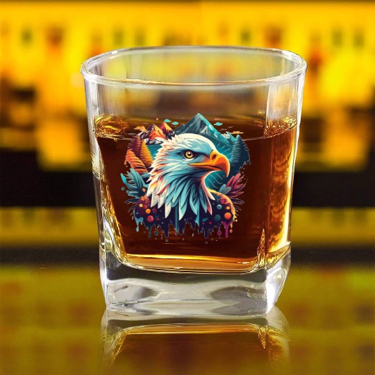 Eagle in front of mountains Square Whiskey Glasses