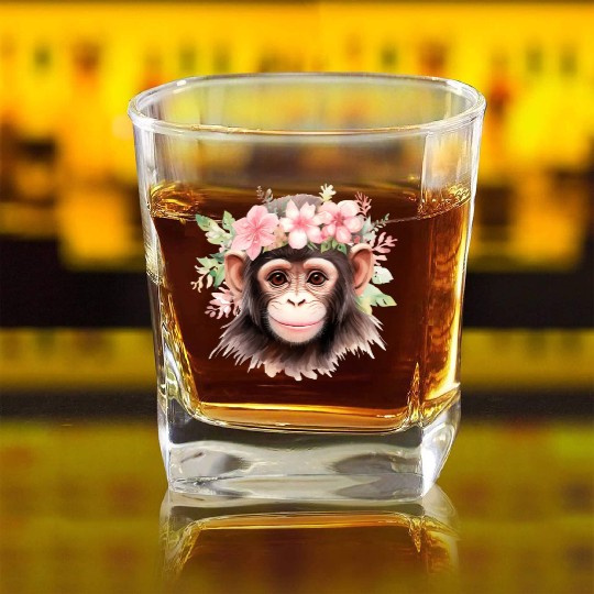 Monkey Chimpanzee Jungle Animal Boho Floral Ape Square Whiskey Glasses