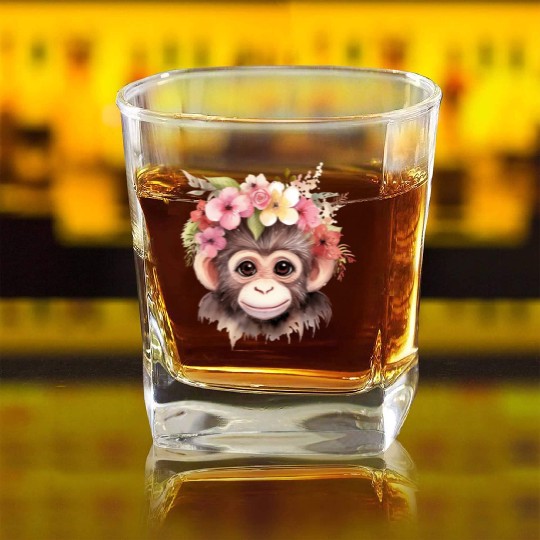 Monkey Chimpanzee Jungle Animal Boho Floral Ape Square Whiskey Glasses