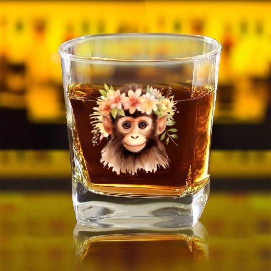 Monkey Chimpanzee Jungle Animal Boho Floral Ape Square Whiskey Glasses
