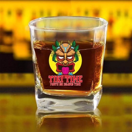 Tiki Mask Hawaiian Decor Luau Party South Pacific Square Whiskey Glasses