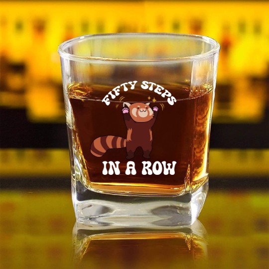 Fifty Steps In a Row Funny Walk Routine Red Panda Square Whiskey Glasses