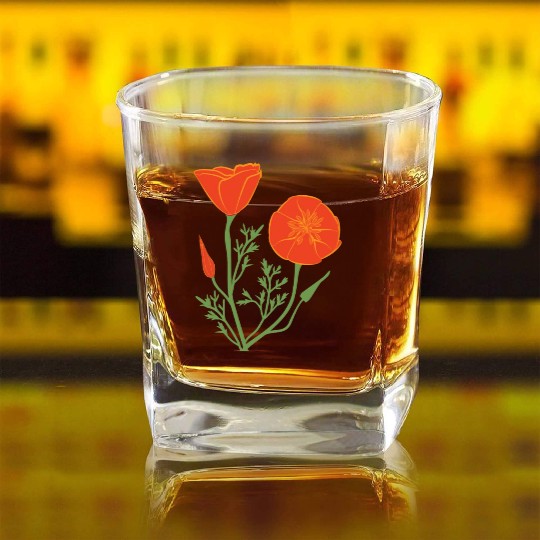 California Poppies on Clear Background Square Whiskey Glasses