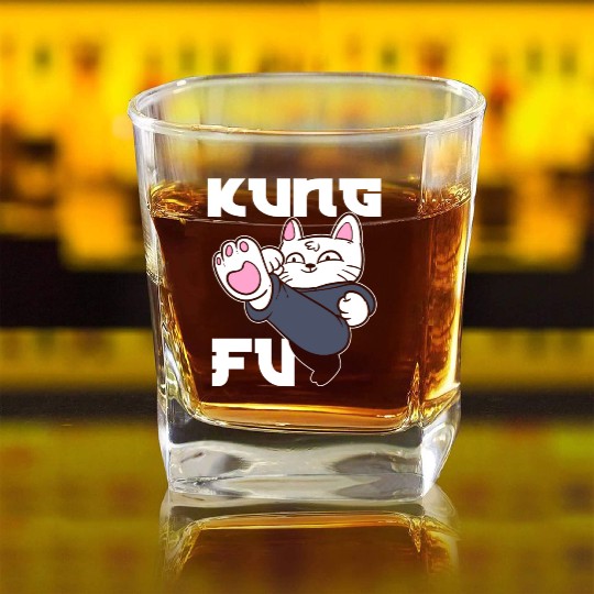 Kung Fu Cat Cat Mom Square Whiskey Glasses