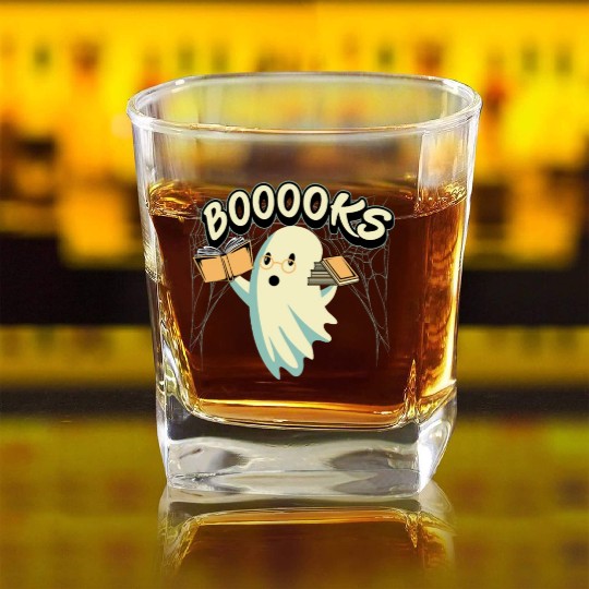 Ghost With Books Booooks Square Whiskey Glasses