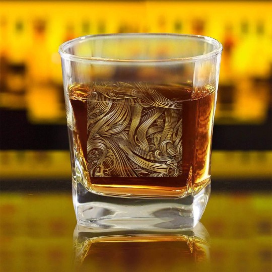 Gold Line Pattern Square Whiskey Glasses