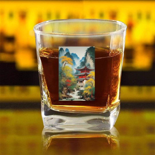 Sailing Ship at Sunset Square Whiskey Glasses