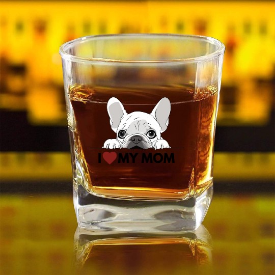 I Love My Mom - White French Bulldog - black Square Whiskey Glasses