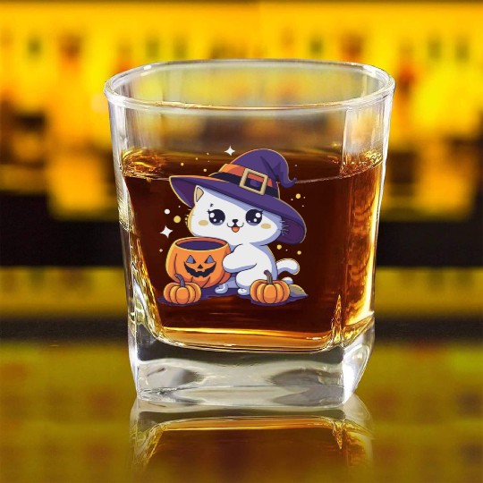 Cute Cat Halloween 3 Square Whiskey Glasses